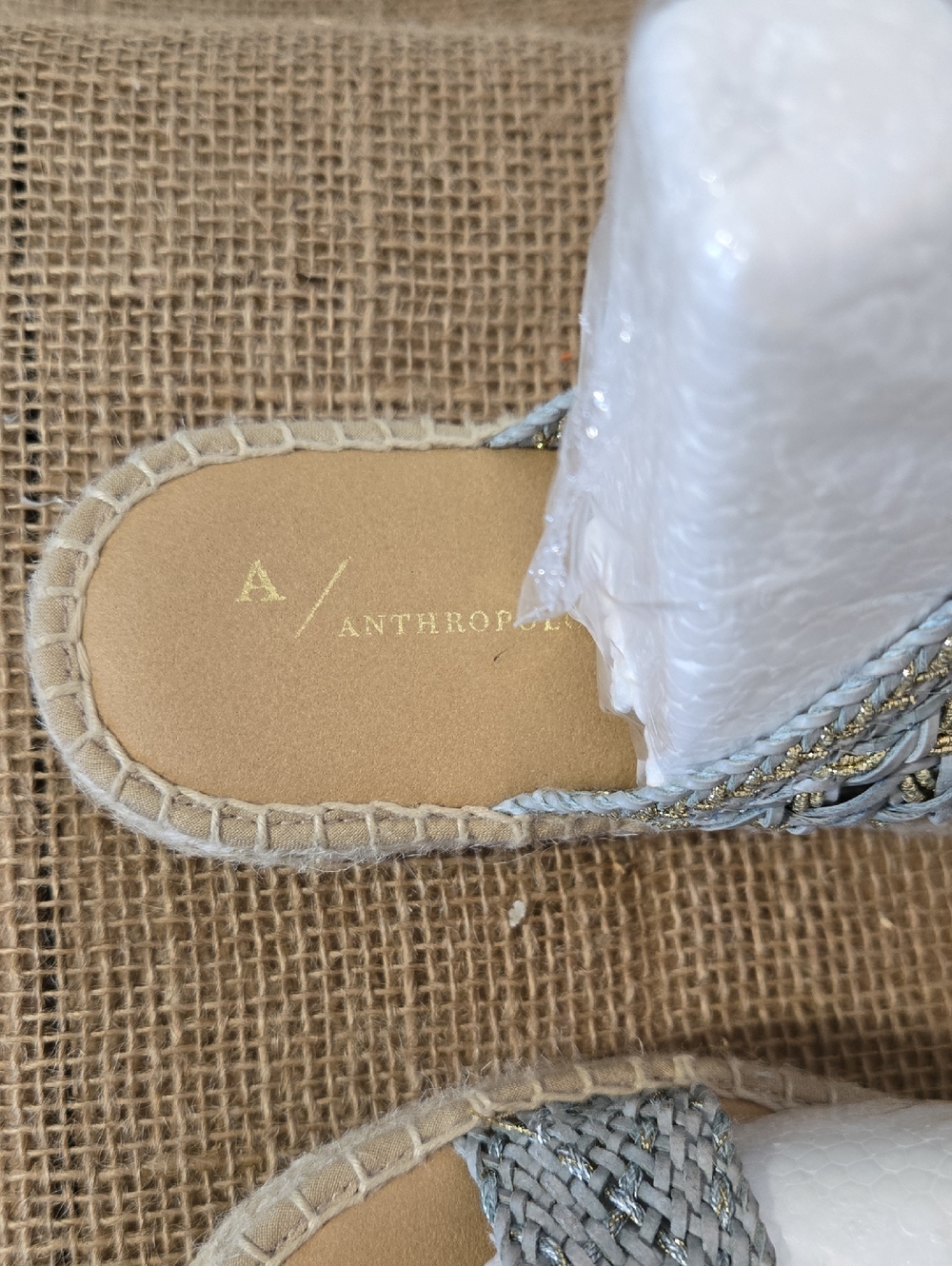 Anthropologie Braided Double-Band Espadrille Slides in Light Gray and Natural - Picture 2 of 6